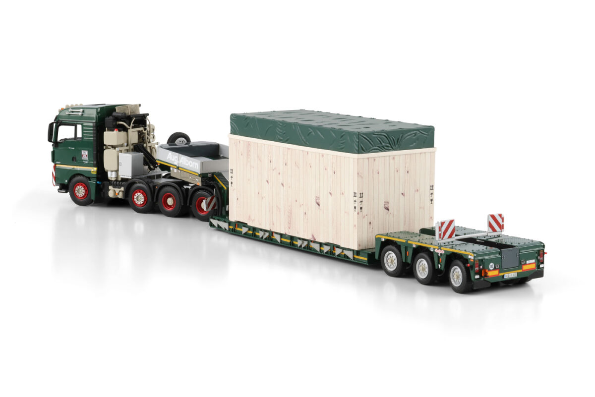 01-5250 - WSI - MAN TGX XLX Euro6c 8x4 mit 3achs Tieflader und Holzkiste - August Alborn -D-